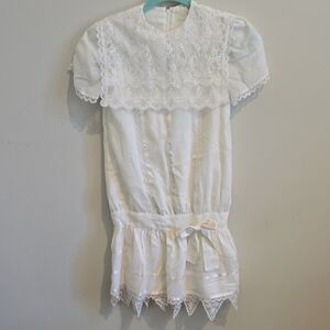 Gunne Sax Vintage White Lace Peplum Girls' Dress 7